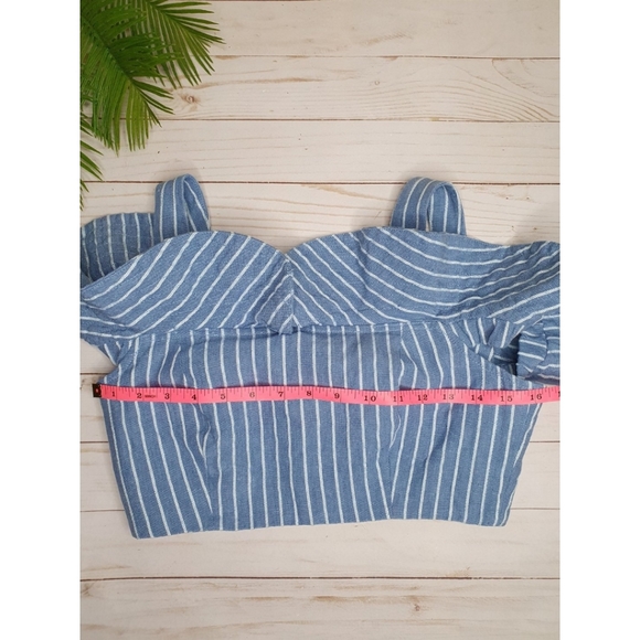 Alexis Benta Ruffle Crop Top, Off The Shoulder Light Blue & White Stripes, Small - Picture 8 of 11